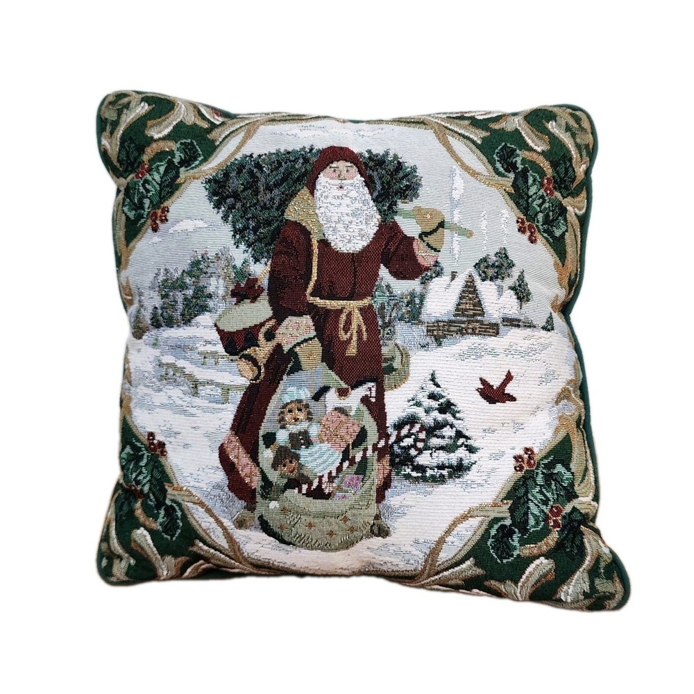 Christmas Santa Decor Holiday Winter Festive Pillow 17" Gold Red And Green